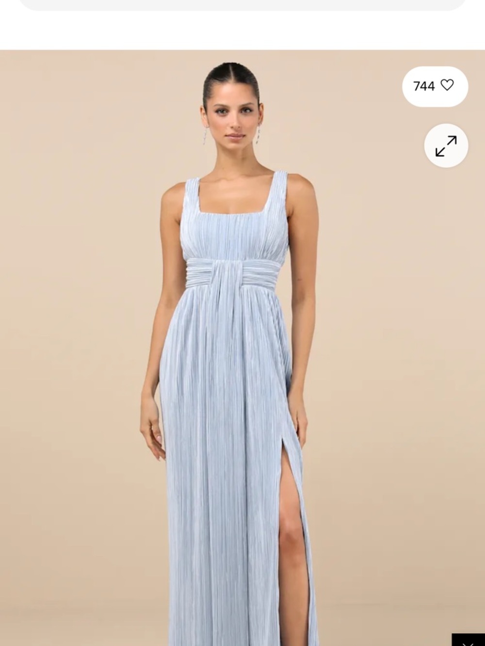 Lulu's Powder Blue Pleated Maxi Dress with Square Neck and Side Slit